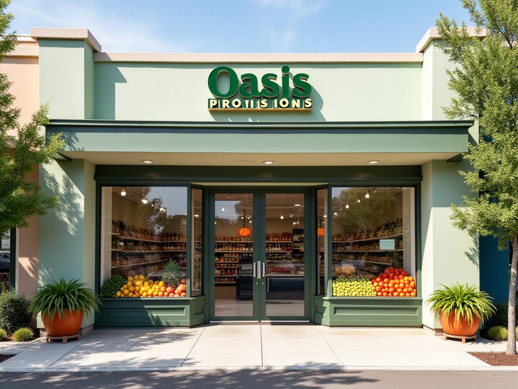 Exterior view of Oasis Provisions grocery store storefront